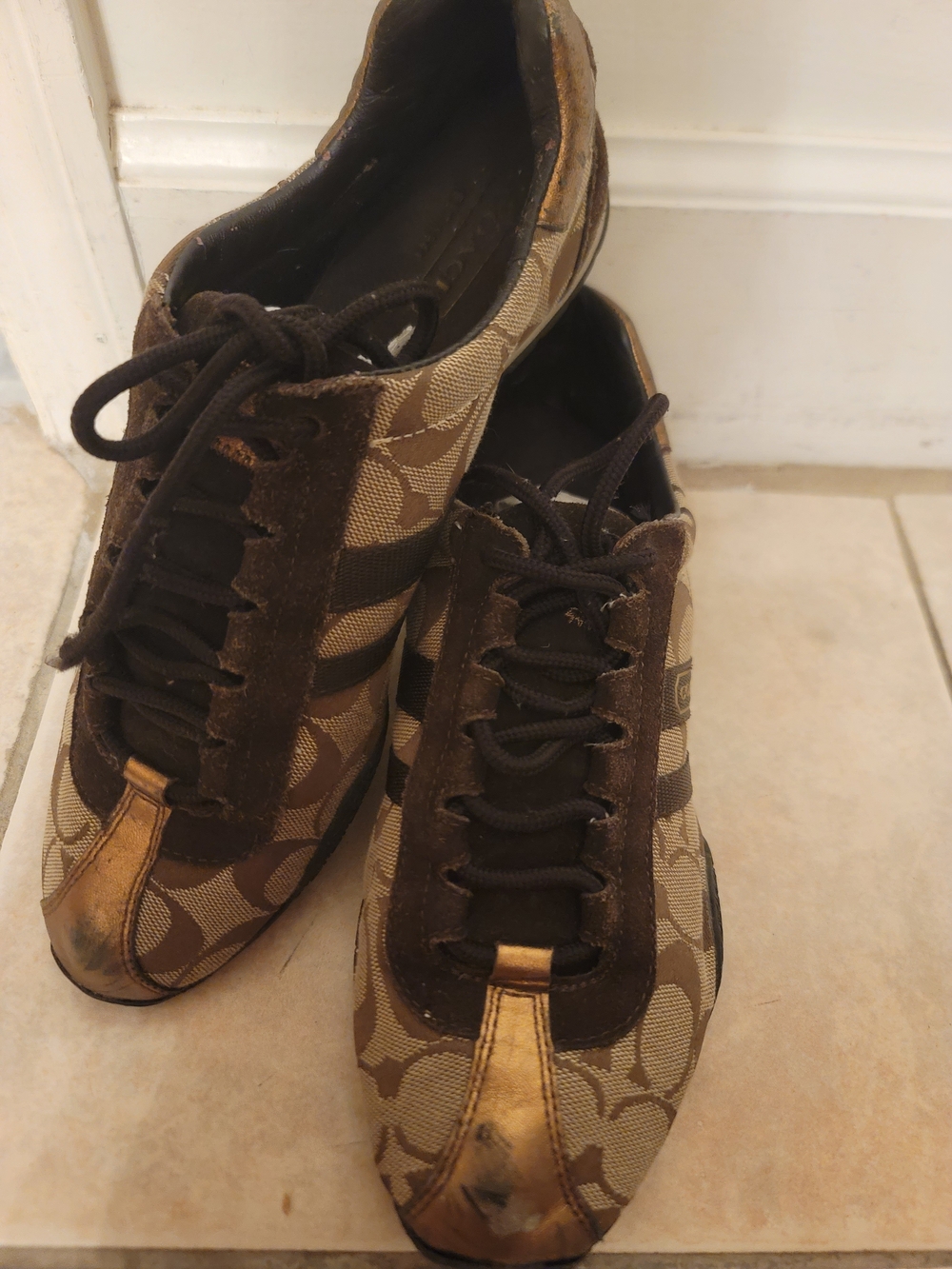 Coach Brown and Gold Signature Logo Sneakers